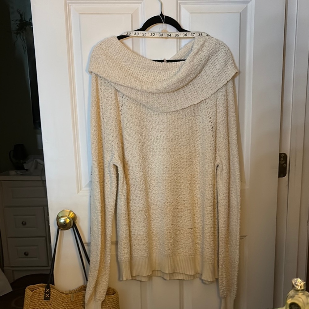 Free People Cream Off-the-Shoulder Sweater with Elegant Drape